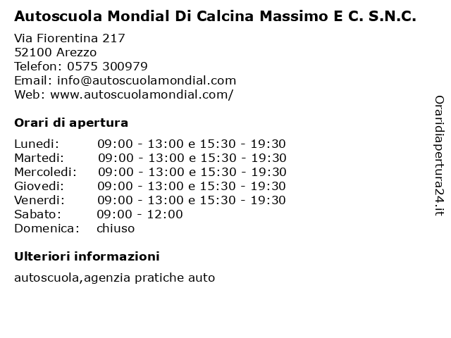 Orari di apertura Autoscuola Mondial Di Calcina Massimo E